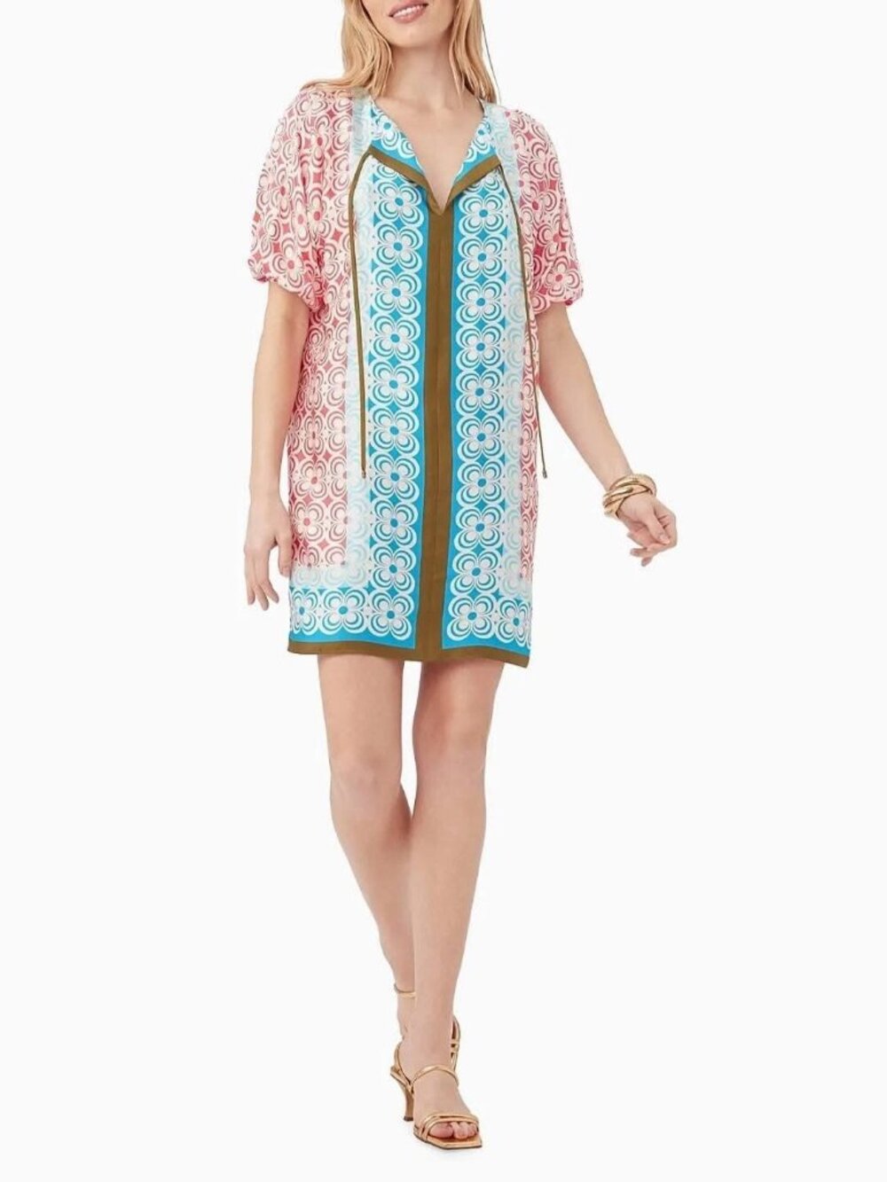 Trina Turk Floria Geometric Puff-Sleeve Minidress Size M $378